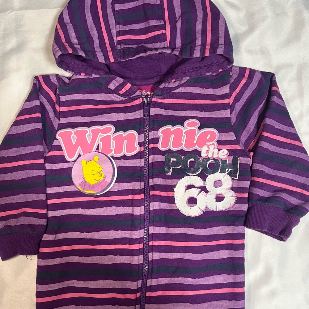 Disney Winnie The Pooh Hoodie Girls‎ 3T Purple Full Zip Pink Stripes 68